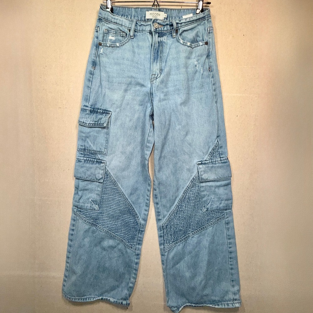 Hidden Los‎ Angeles Cargo Jeans Light Wash Distressed Denim Women's Size 26